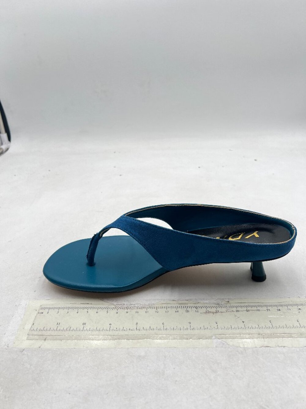 YDN Blue Casual Open Square Toe Flip Flops Kitten Heels Slip On Wide Thong Shoes